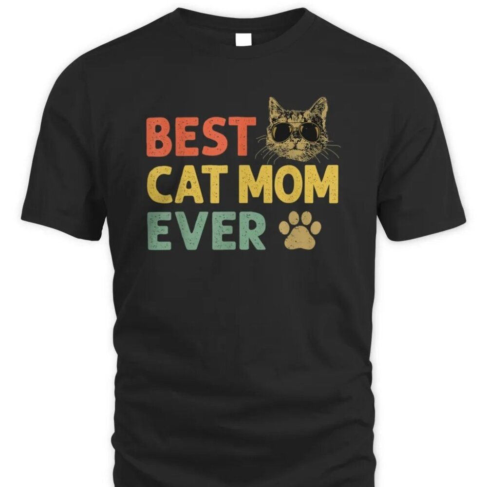 Best Cat Mom Ever Graphic T-Shirt Womens Mothers Day Gift Cat Lover Casual Tee05